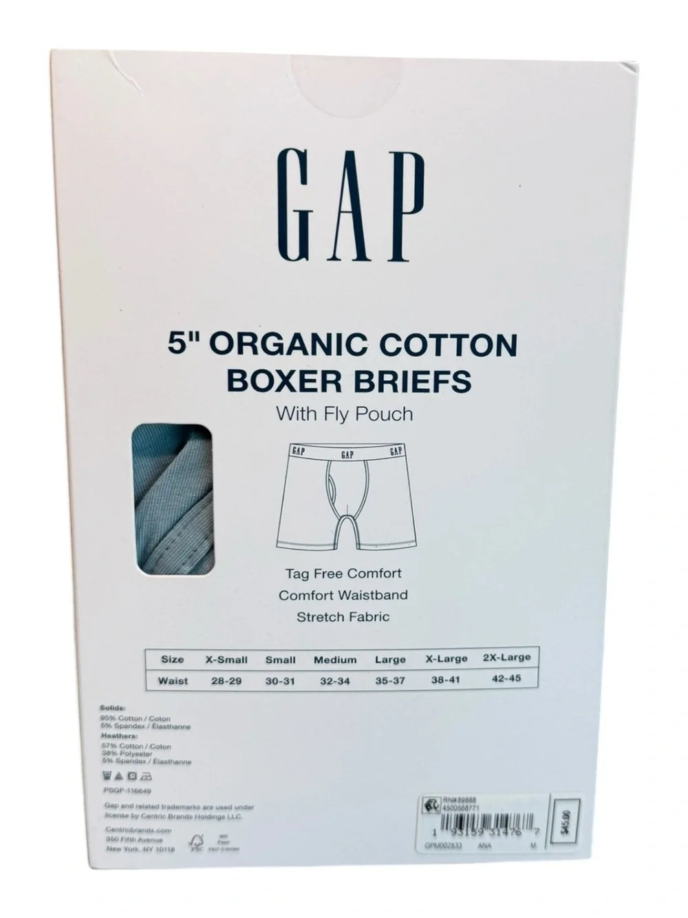 GAP 3 Pack 5'' Organic Cotton Boxer Briefs With Fly Pouch Multicolor Medium